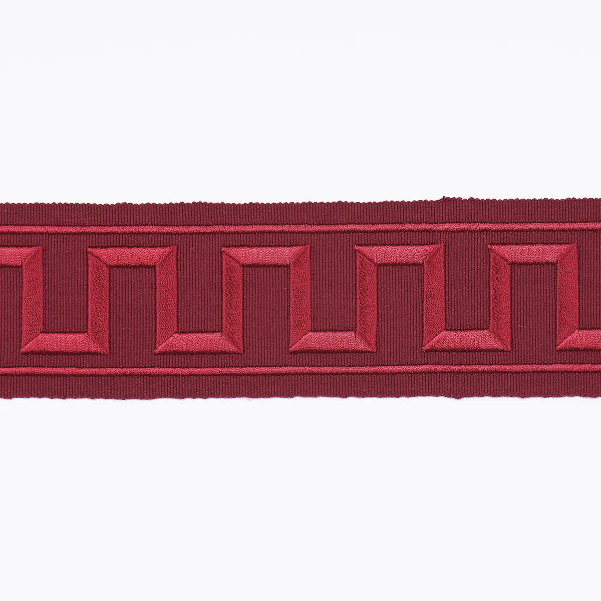 Schumacher Greek Key Embroidered Tape trim in Burgundy (70805)