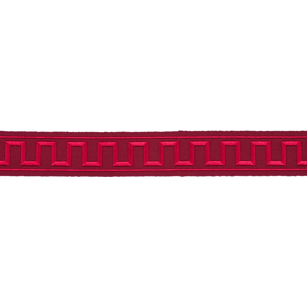 Schumacher Greek Key Embroidered Tape trim in Burgundy (70805)