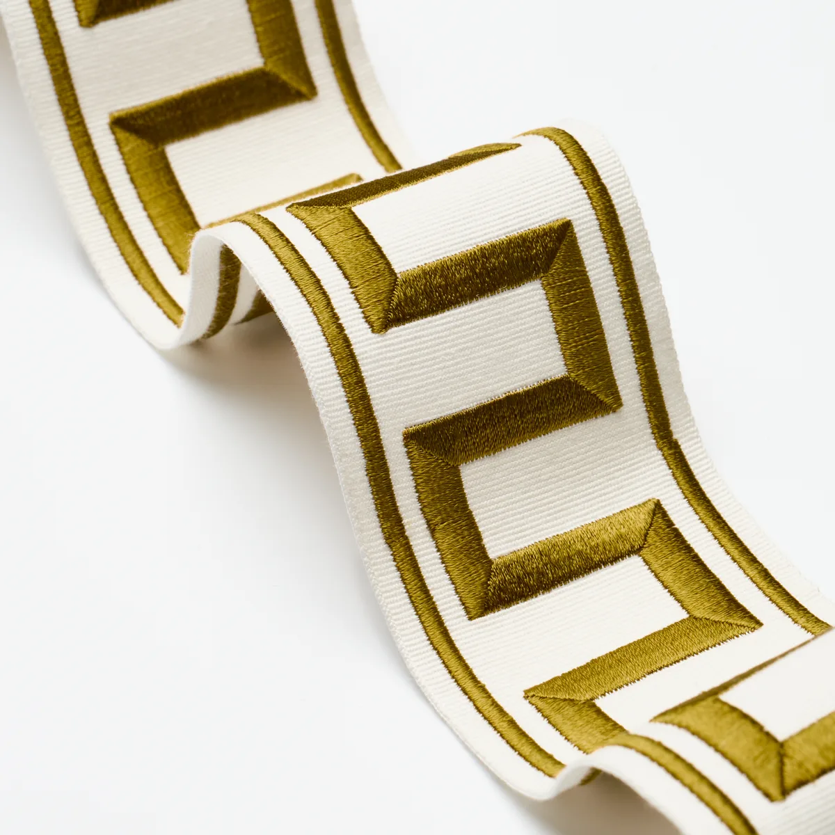 70813 | Greek Key Embroidered Tape - Gold Schumacher Greek Key Embroidered Tape trim in Gold (70813)