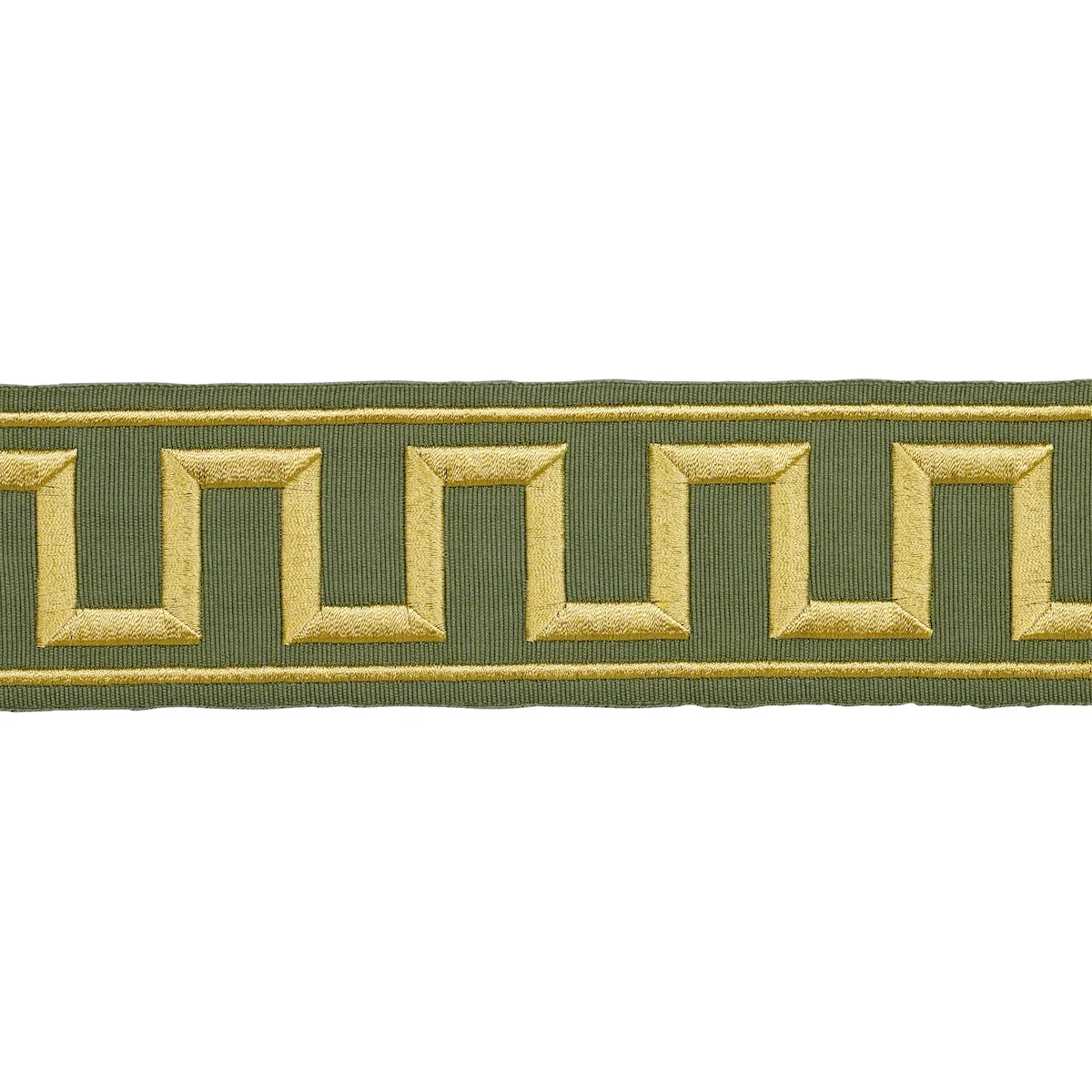 Schumacher Greek Key Embroidered Tape trim in Olive (70809)