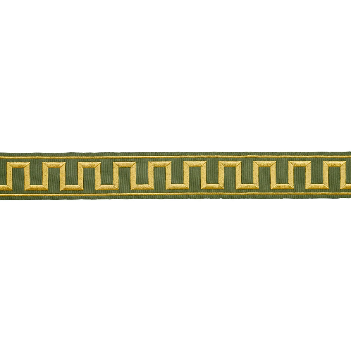Schumacher Greek Key Embroidered Tape trim in Olive (70809)