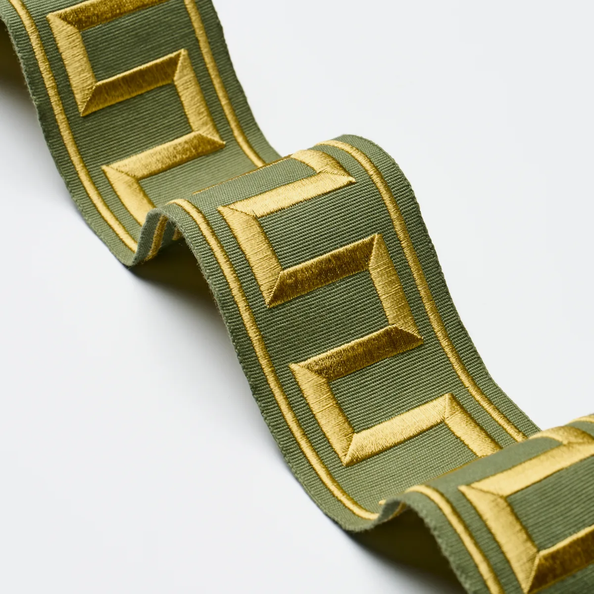 70809 | Greek Key Embroidered Tape - Olive Schumacher Greek Key Embroidered Tape trim in Olive (70809)