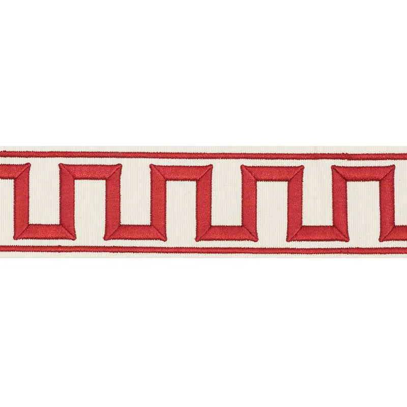 Schumacher Greek Key Embroidered Tape trim in Red (70794)