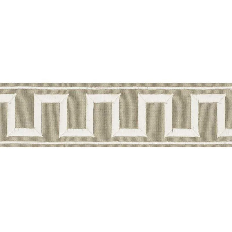 Schumacher Greek Key Embroidered Tape trim in Taupe (70796)