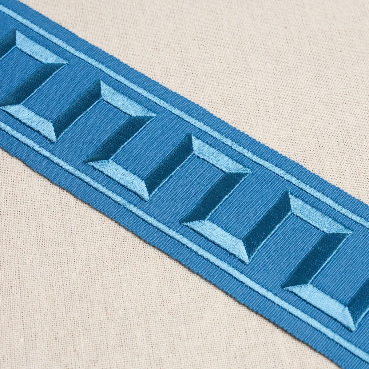 70806 | Greek Key Embroidered Tape - Teal Schumacher Greek Key Embroidered Tape trim in Teal (70806)