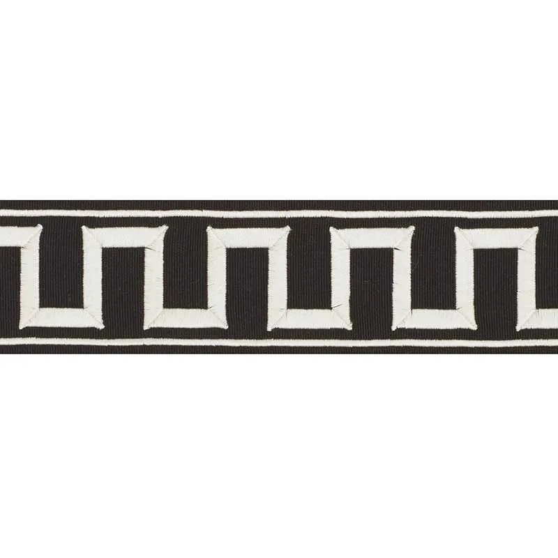 Schumacher Greek Key Embroidered Tape trim in White on Black (70802)