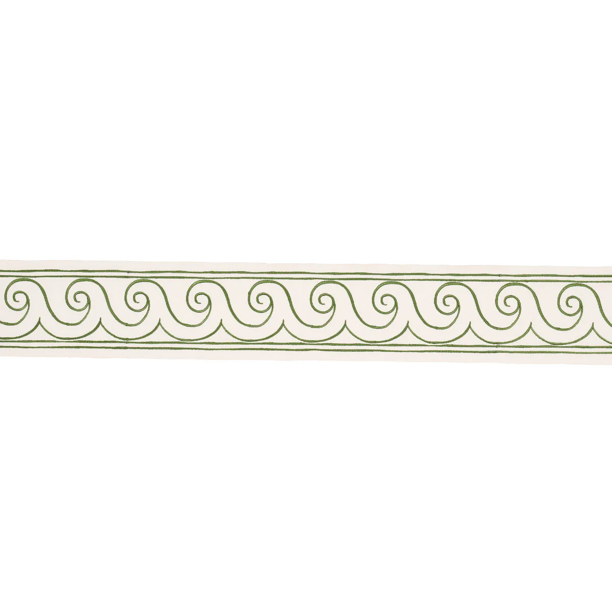 70756 | Greek Waves Trim - Green on Ivory Schumacher Greek Waves Trim in Green on Ivory (70756)