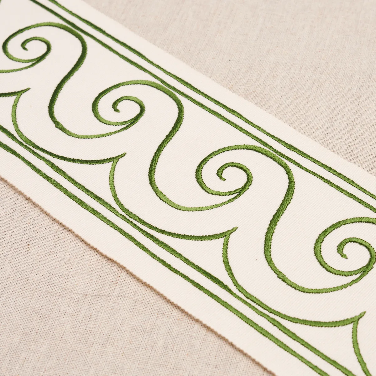 70756 | Greek Waves Trim - Green on Ivory Schumacher Greek Waves Trim in Green on Ivory (70756)