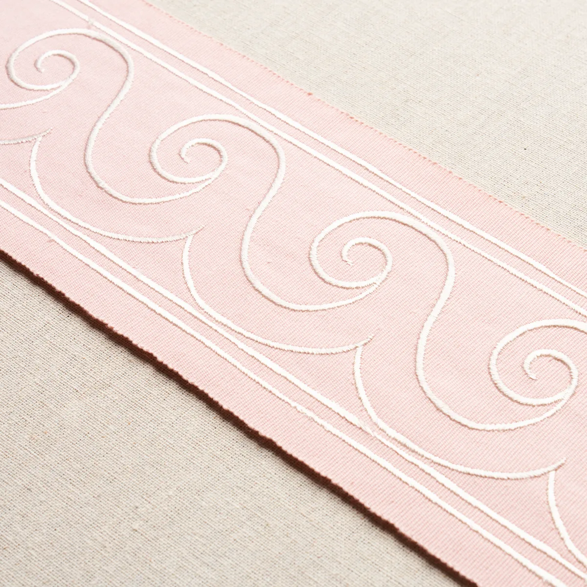 Schumacher Greek Waves Trim in White on Blush (70755)