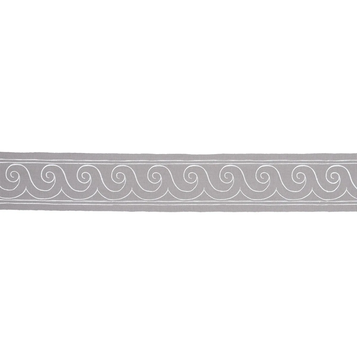 70754 | Greek Waves Trim - White on Grey Schumacher Greek Waves Trim in White on Grey (70754)