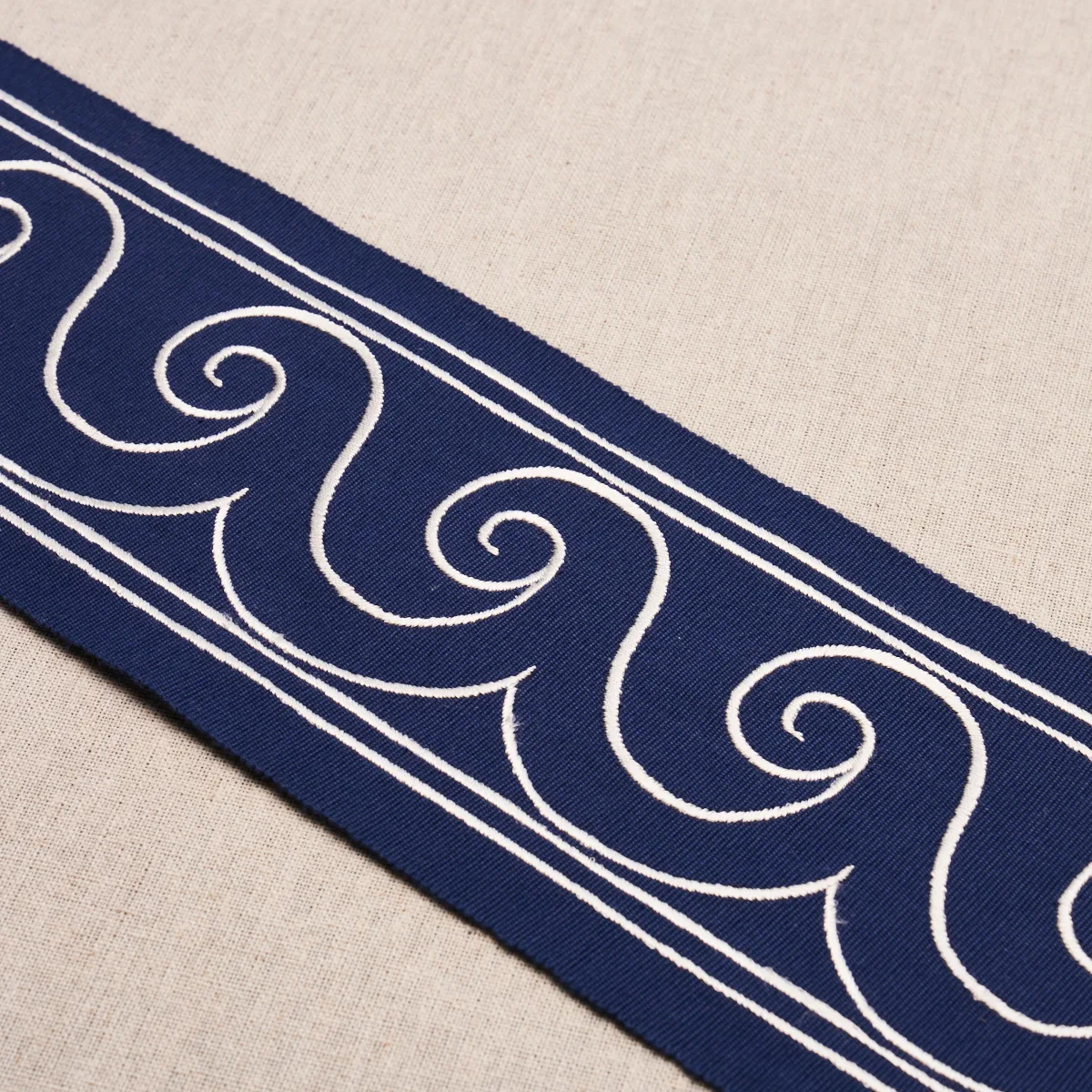 70753 | Greek Waves Trim - White on Navy Schumacher Greek Waves Trim in White on Navy (70753)