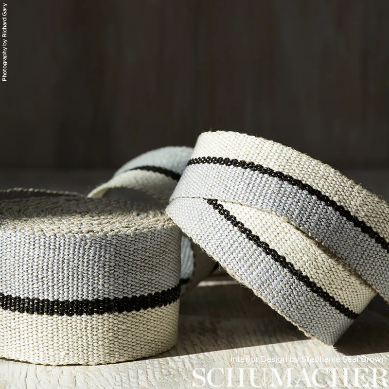 Schumacher Ile Saint-Louis Medium Tape trim in White Black & Silvery Blue (77010)
