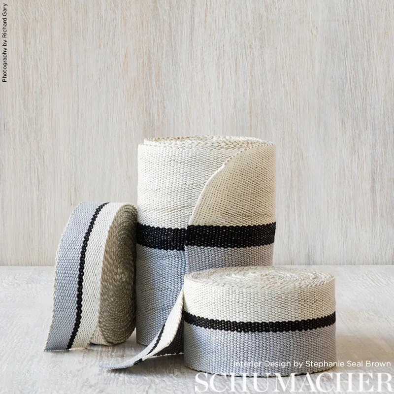 77000 | Ile Saint-Louis Narrow Tape - White Black & Silvery Blue Schumacher Ile Saint-Louis Narrow Tape trim in White Black & Silvery Blue (77000)