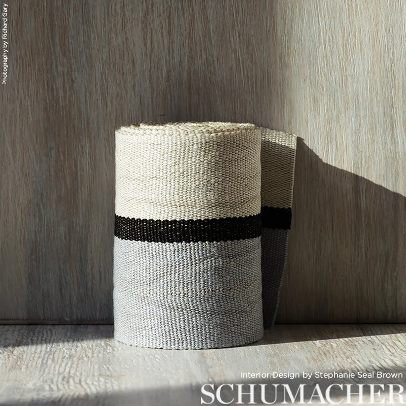 77020 | Ile Saint-Louis Wide Tape - White Black & Silvery Blue Schumacher Ile Saint-Louis Wide Tape trim in White Black & Silvery Blue (77020)