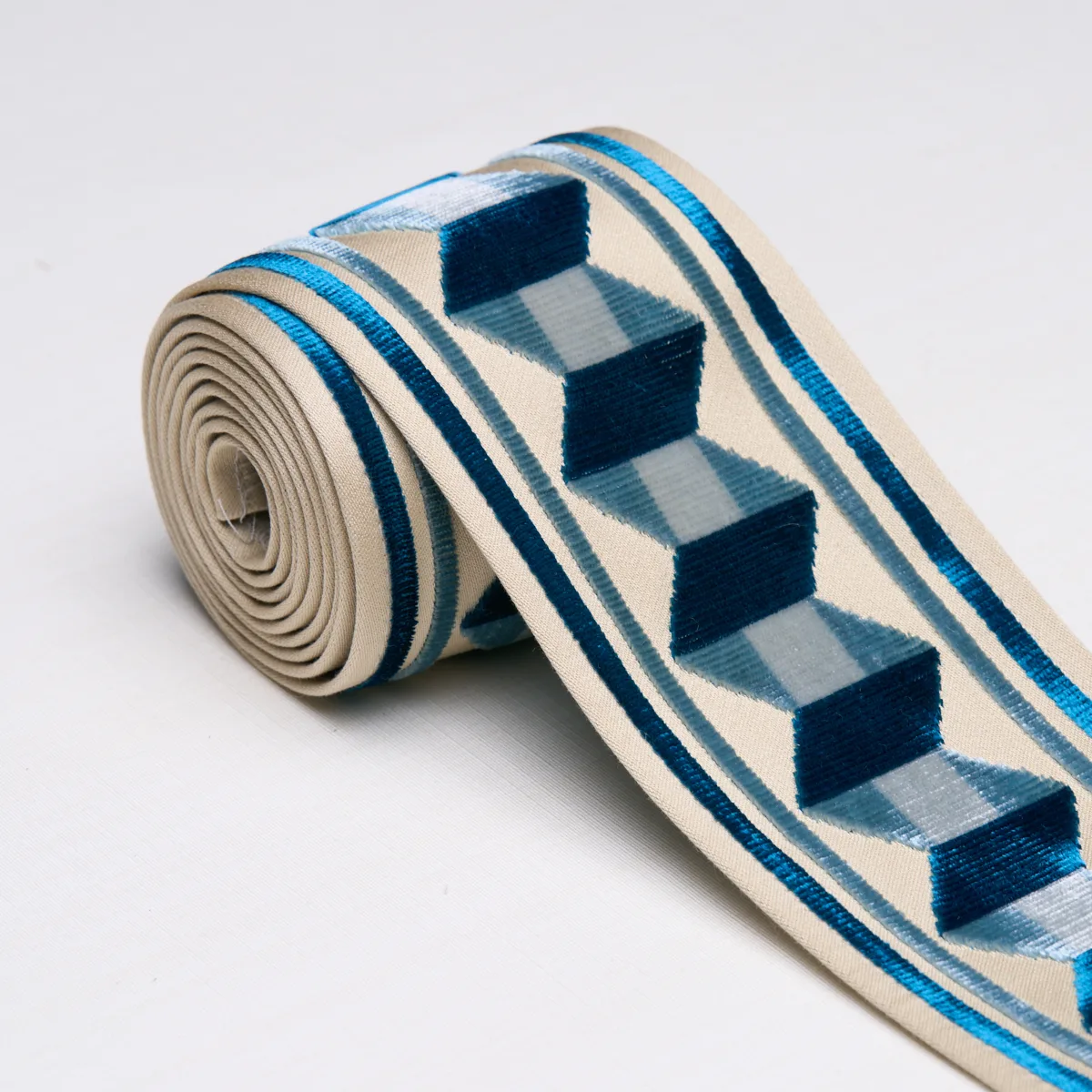 Schumacher Jilly Velvet Tape trim in Staffordshire Blue (87460)