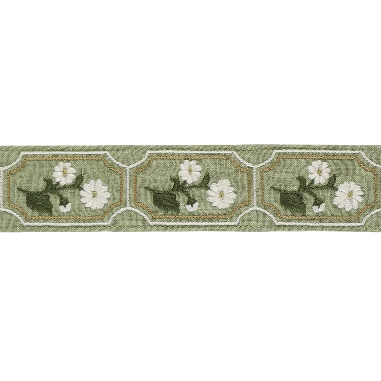 Schumacher Jolie Hand Embroidered Tape trim in Green (86302)