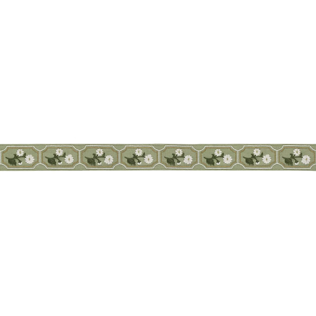 Schumacher Jolie Hand Embroidered Tape trim in Green (86302)