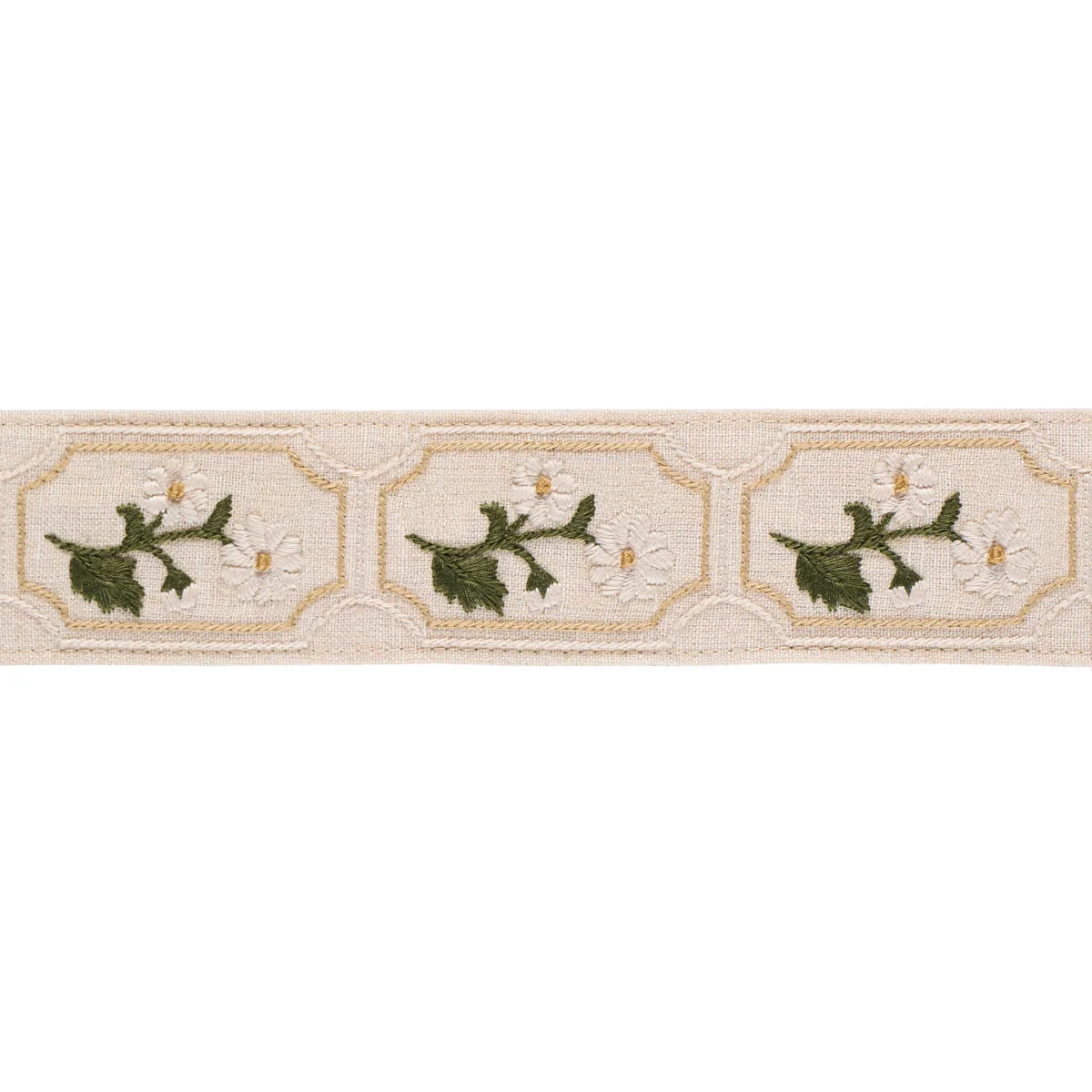 Schumacher Jolie Hand Embroidered Tape trim in Neutral (86300)