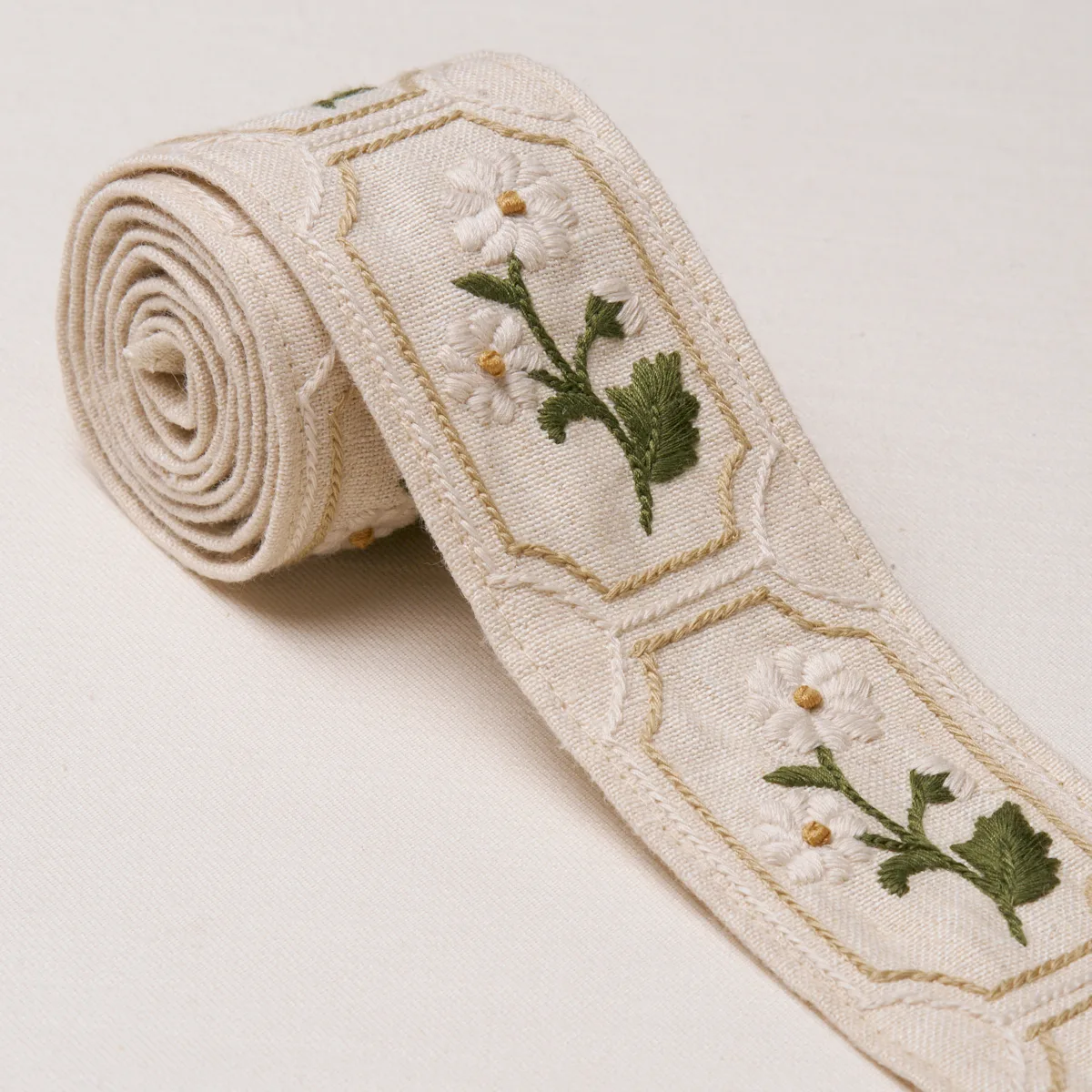 86300 | Jolie Hand Embroidered Tape - Neutral Schumacher Jolie Hand Embroidered Tape trim in Neutral (86300)