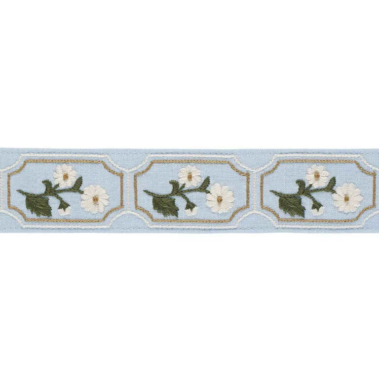 Schumacher Jolie Hand Embroidered Tape trim in Sky (86301)