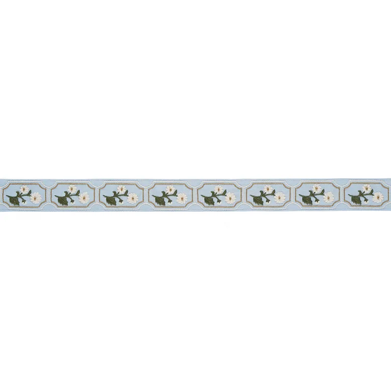 Schumacher Jolie Hand Embroidered Tape trim in Sky (86301)