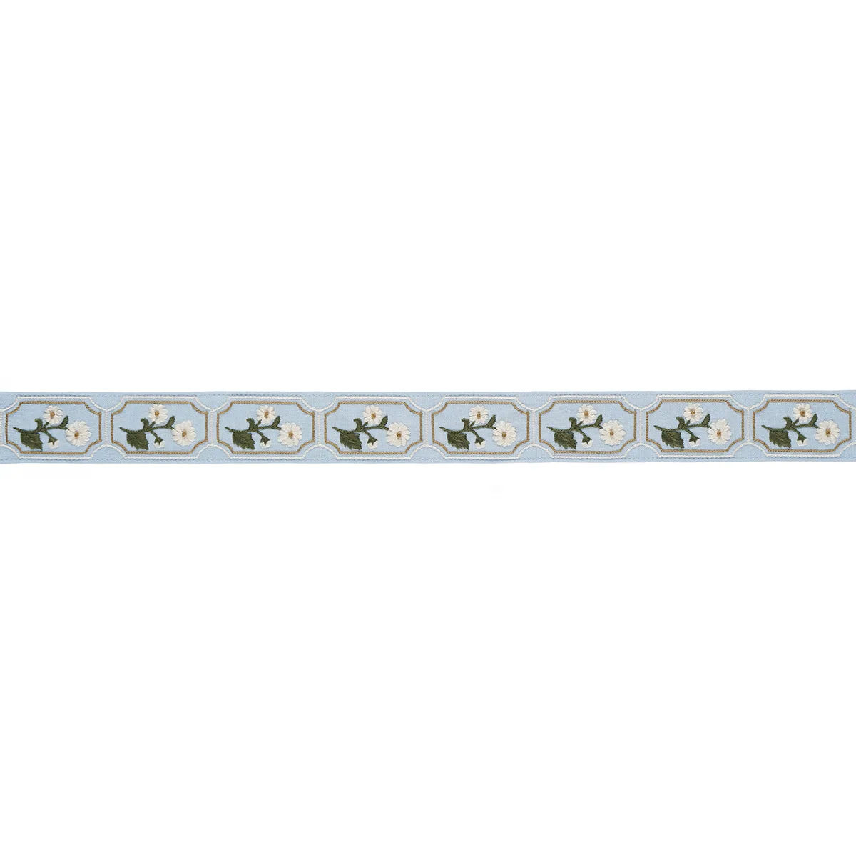 Schumacher Jolie Hand Embroidered Tape trim in Sky (86301)
