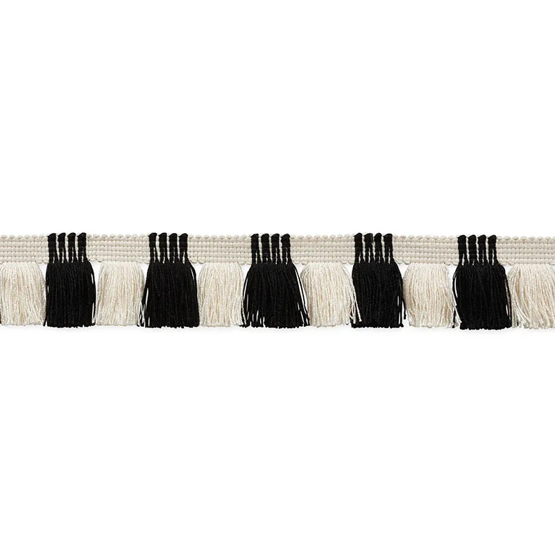 Schumacher Juno Fringe trim in Black & Ivory (75363)