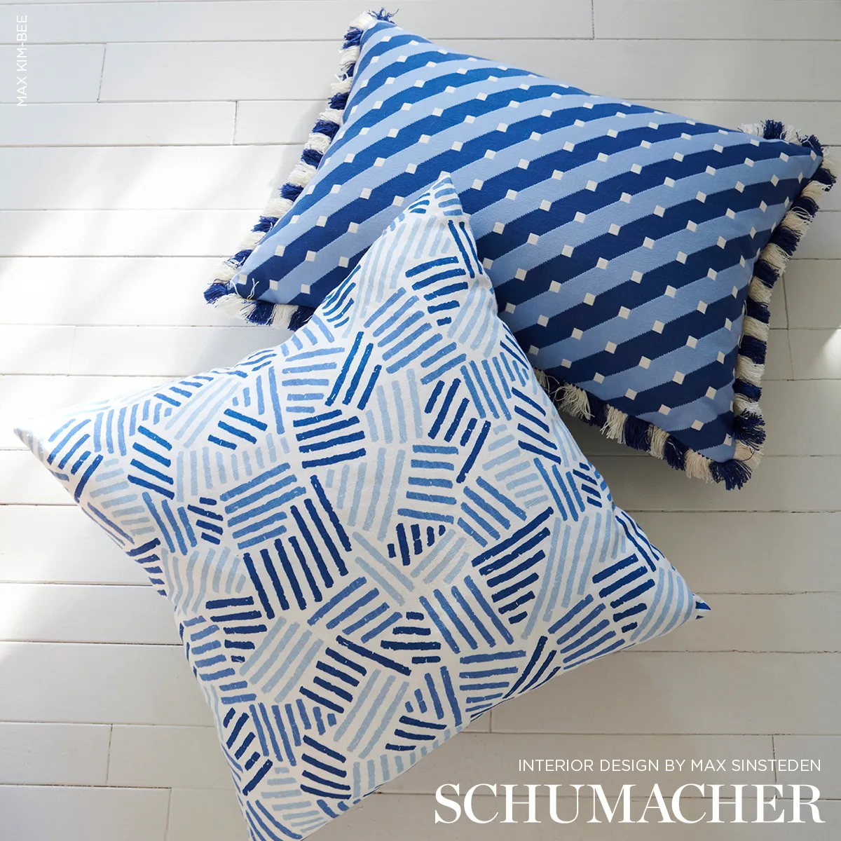 Schumacher Juno Fringe trim in Cobalt & Ivory (75360)