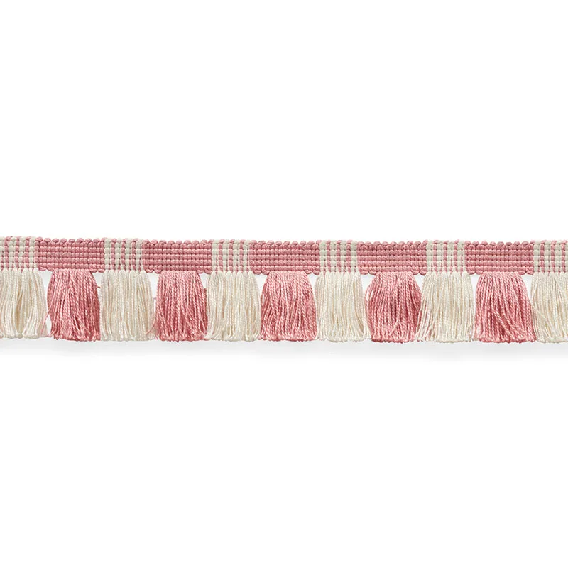 Schumacher Juno Fringe trim in Pink & Ivory (75362)