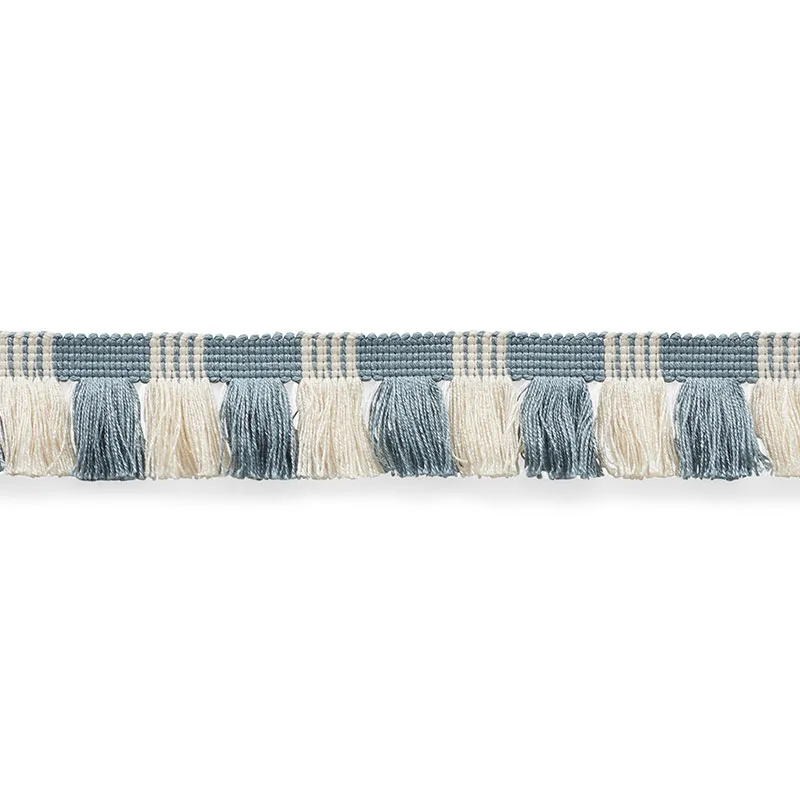 Schumacher Juno Fringe trim in Sky & Ivory (75361)