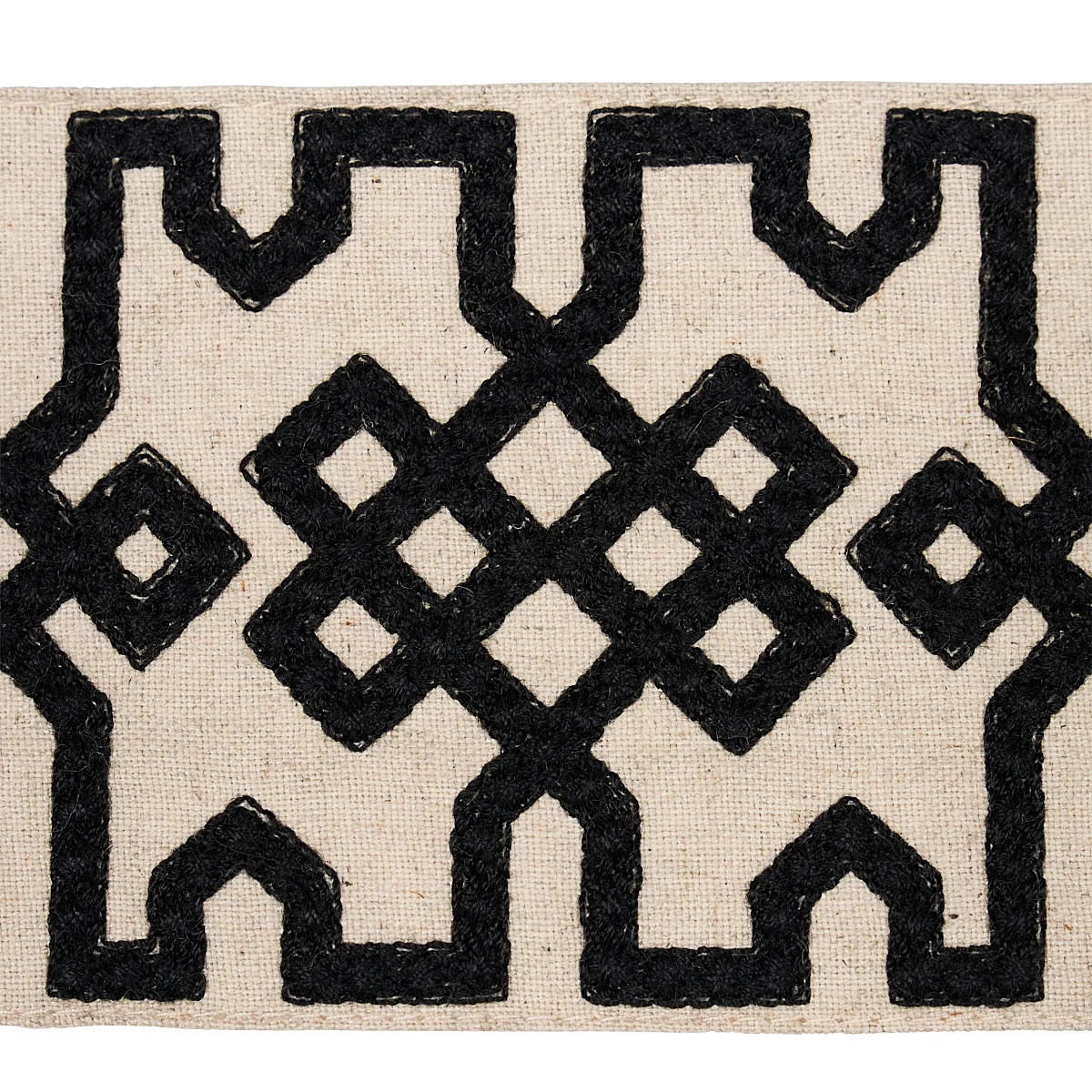 Schumacher Knotted Trellis Tape trim in Black on Unbleached (80880)
