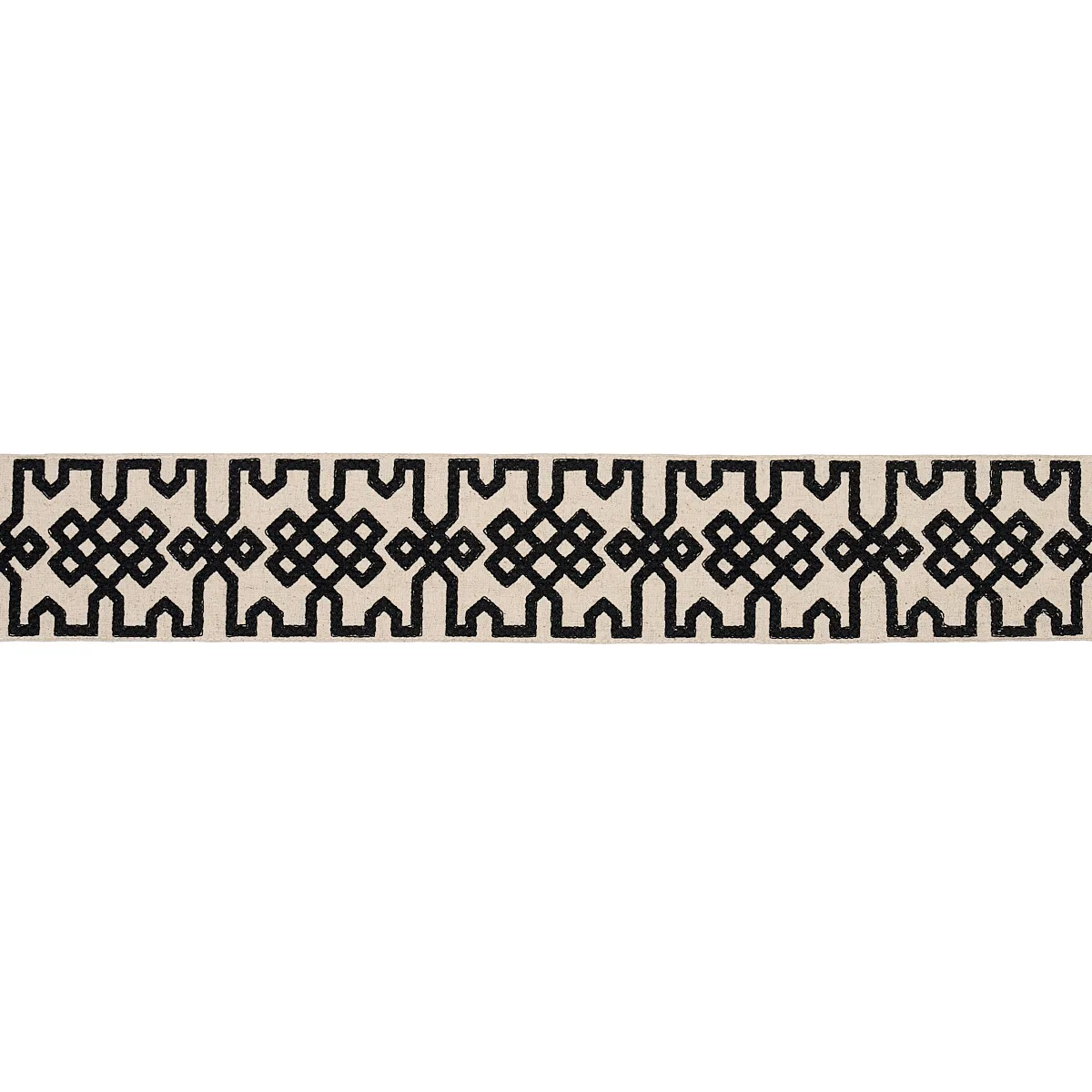 Schumacher Knotted Trellis Tape trim in Black on Unbleached (80880)