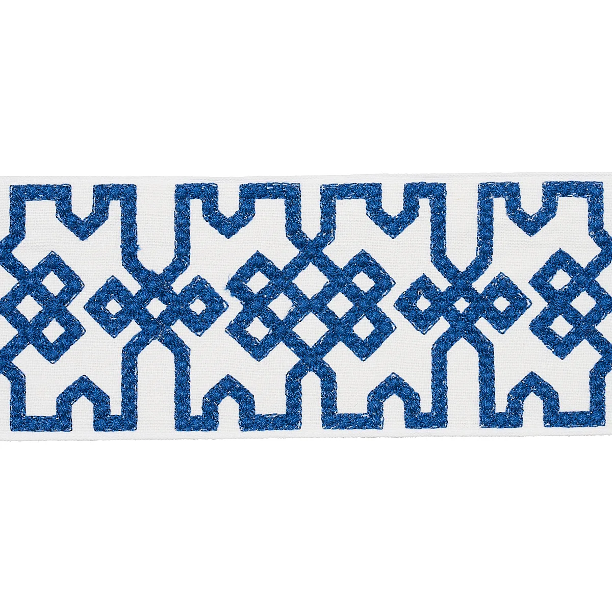 Schumacher Knotted Trellis Tape trim in Blue on White (80883)