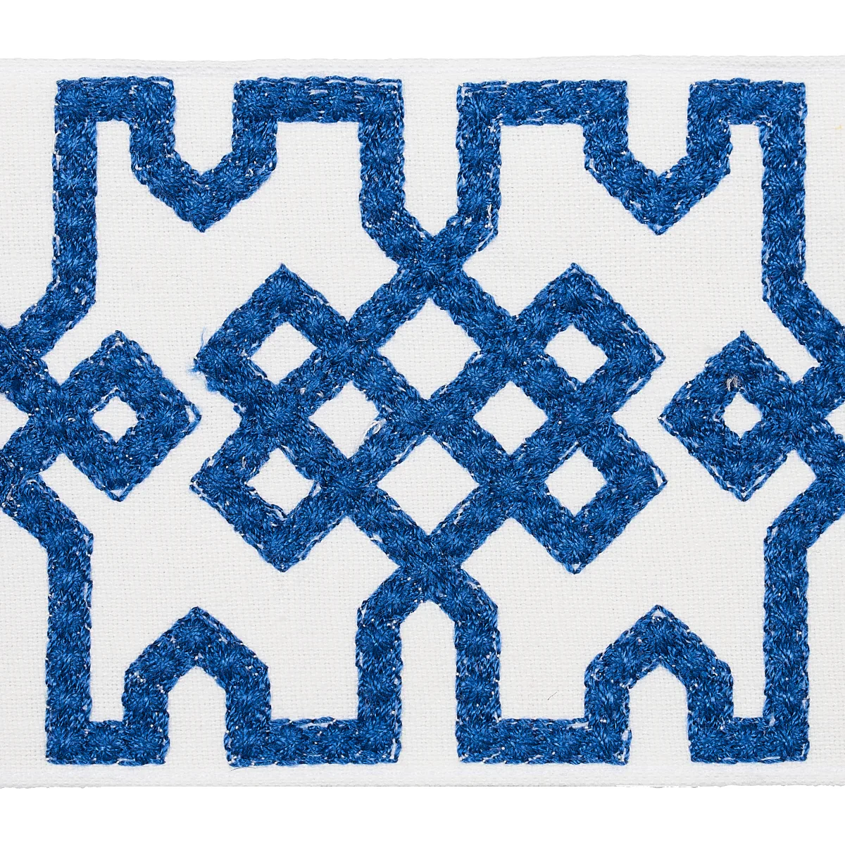 Schumacher Knotted Trellis Tape trim in Blue on White (80883)
