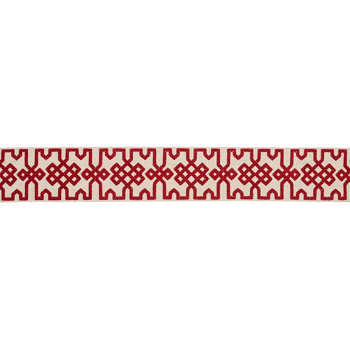 80881 | Knotted Trellis Tape - Crimson on Unbleached Schumacher Knotted Trellis Tape trim in Crimson on Unbleached (80881)