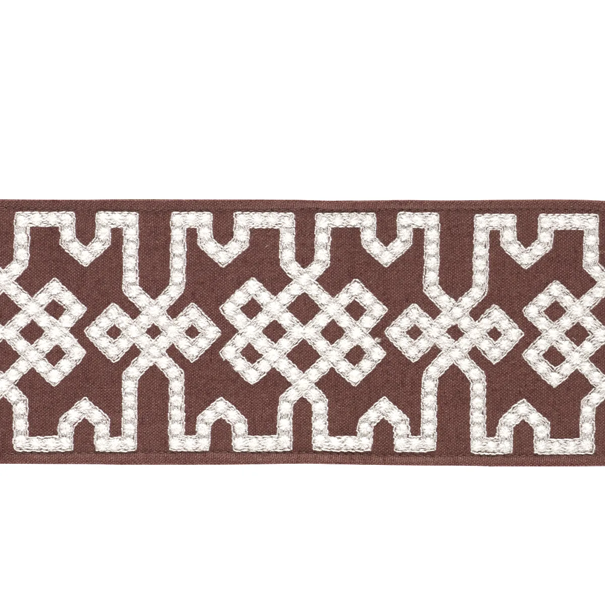 Schumacher Knotted Trellis Tape trim in Grey on Brown (80886)