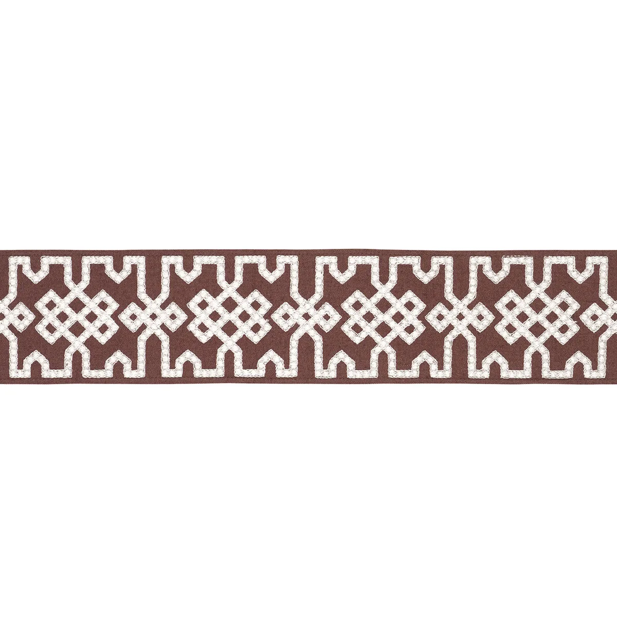 Schumacher Knotted Trellis Tape trim in Grey on Brown (80886)
