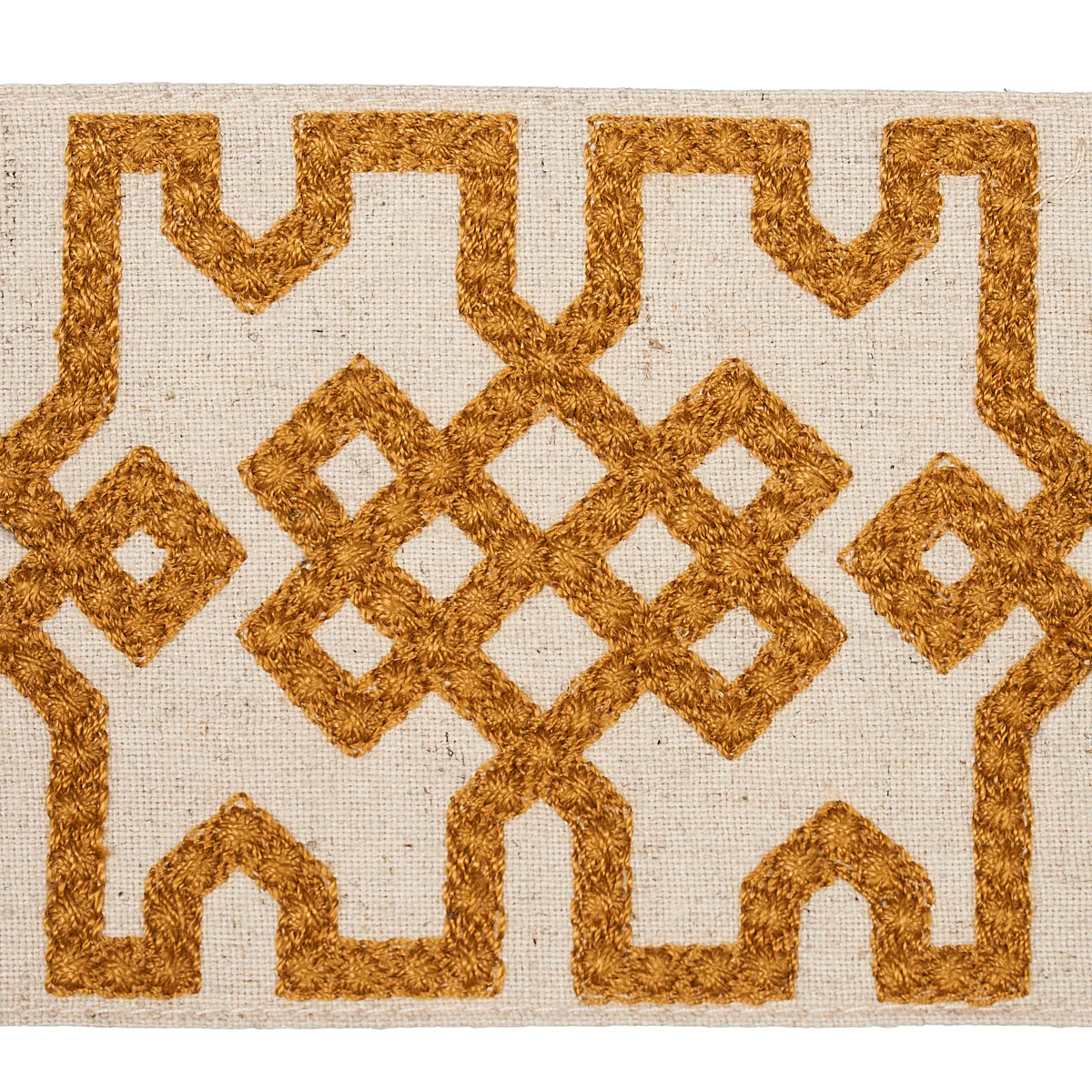 Schumacher Knotted Trellis Tape trim in Ocher on Unbleached (80882)