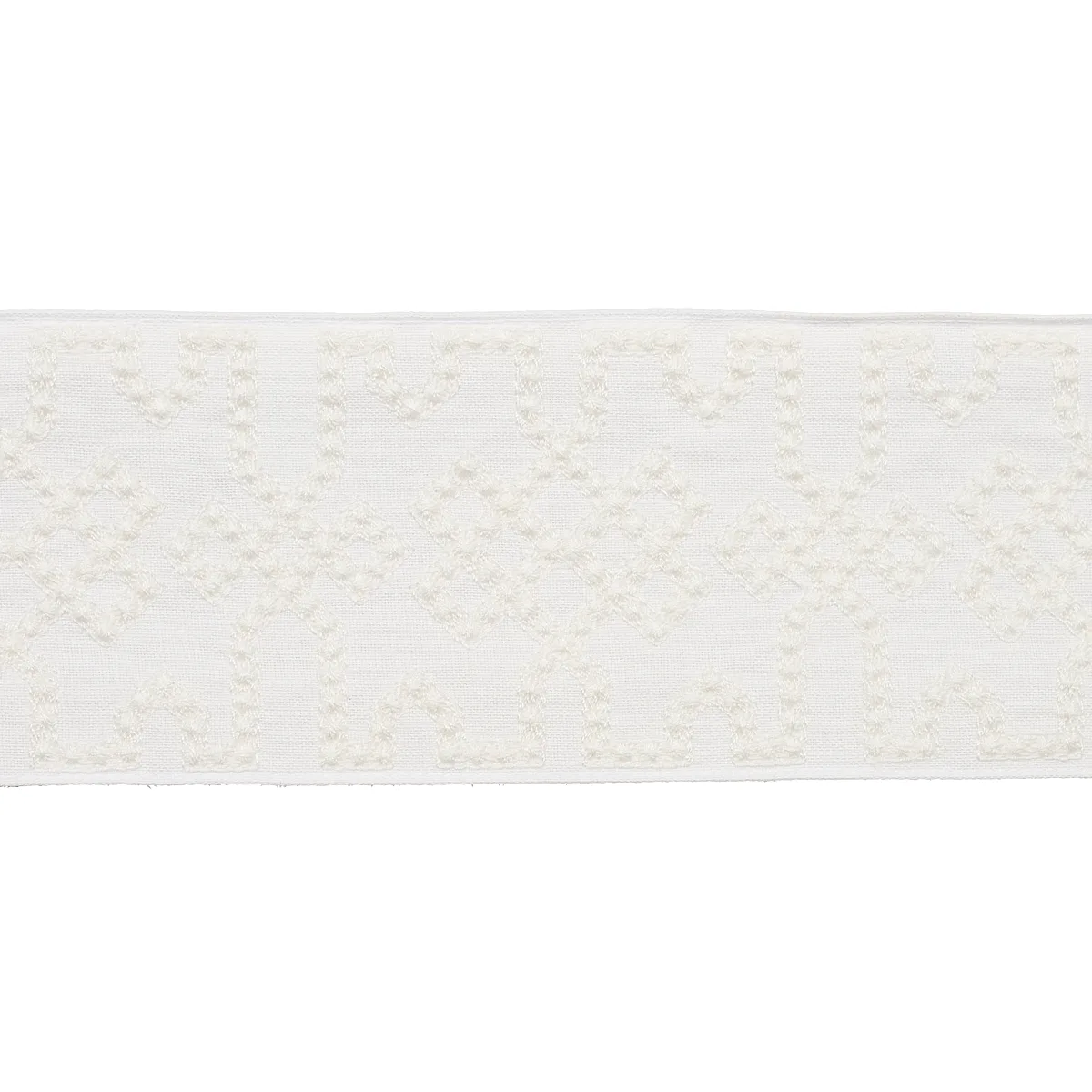 Schumacher Knotted Trellis Tape trim in White on White (80884)