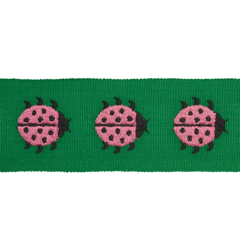 Schumacher Ladybird Tape trim in Pink & Green (77392)