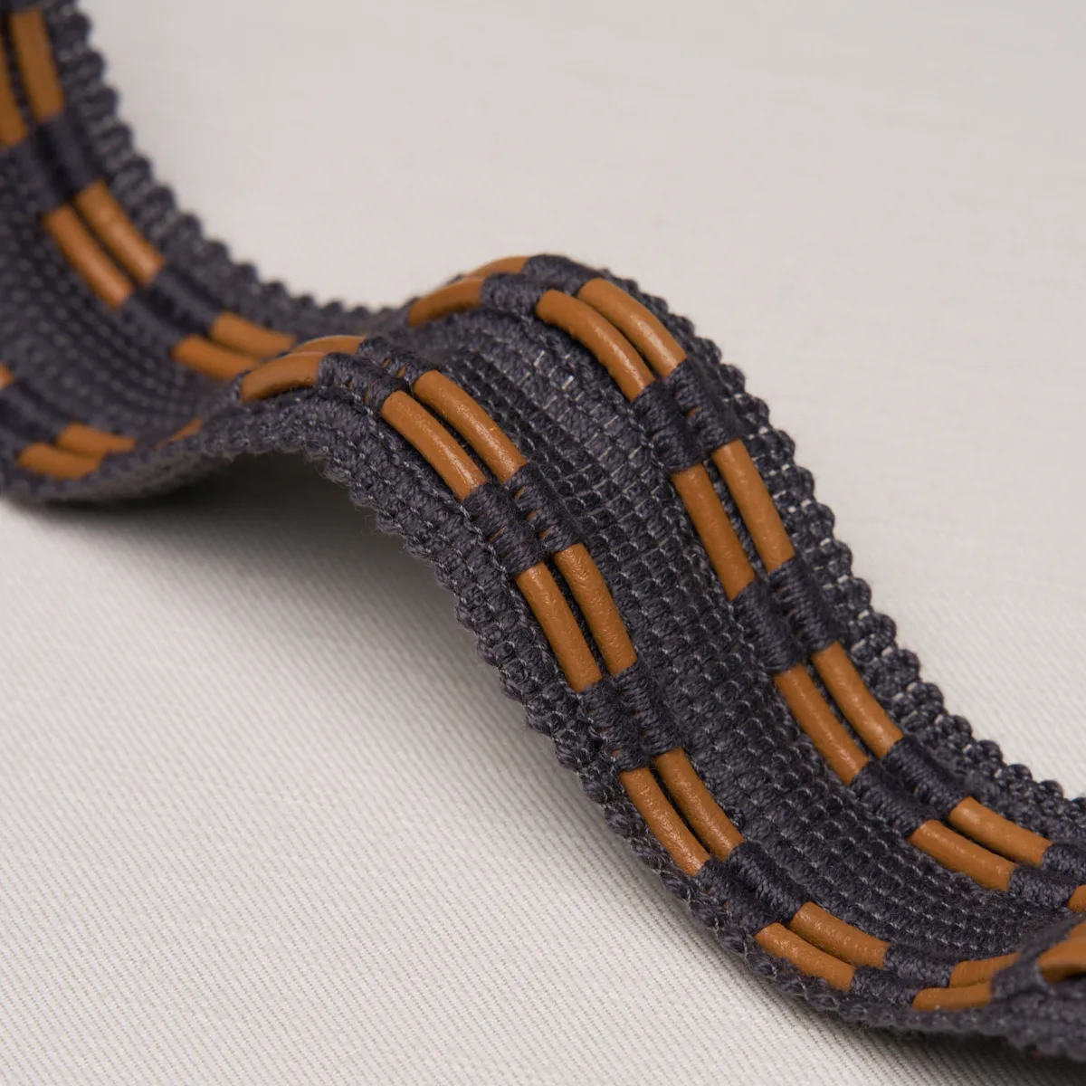 86381 | Leather Cord Tape - Charcoal Schumacher Leather Cord Tape trim in Charcoal (86381)