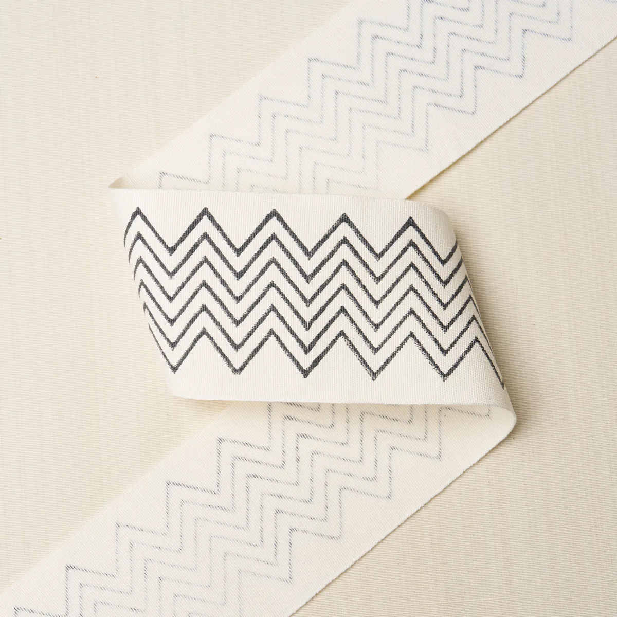 181381 | Leora Hand Blocked Tape Narrow - Charcoal Schumacher Leora Hand Blocked Tape Narrow trim in Charcoal (181381)