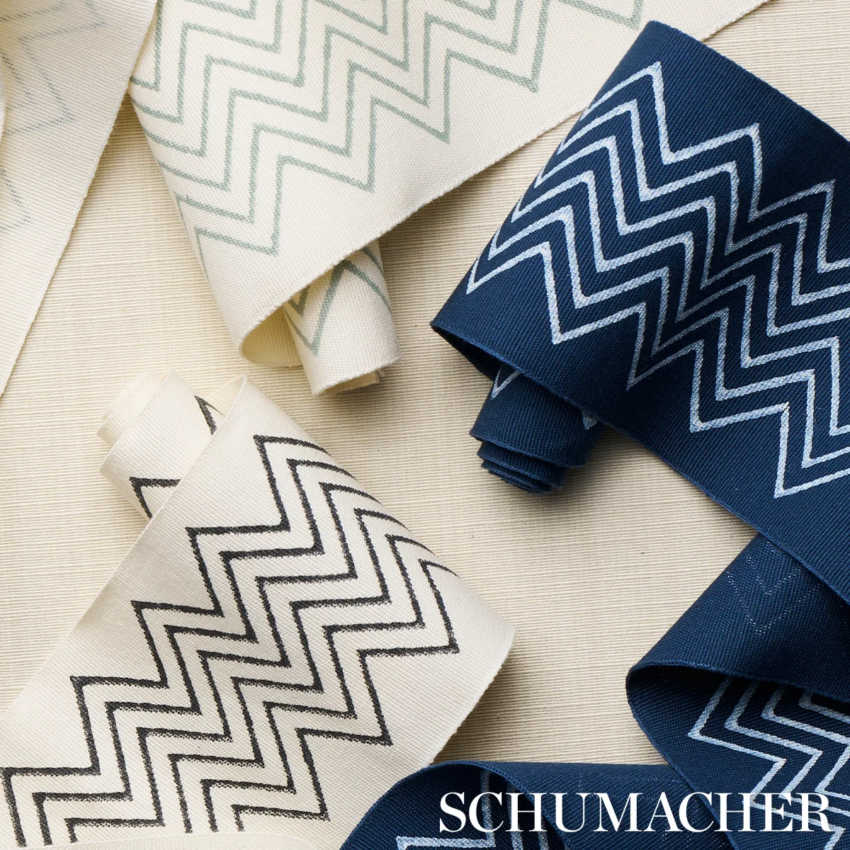 181381 | Leora Hand Blocked Tape Narrow - Charcoal Schumacher Leora Hand Blocked Tape Narrow trim in Charcoal (181381)