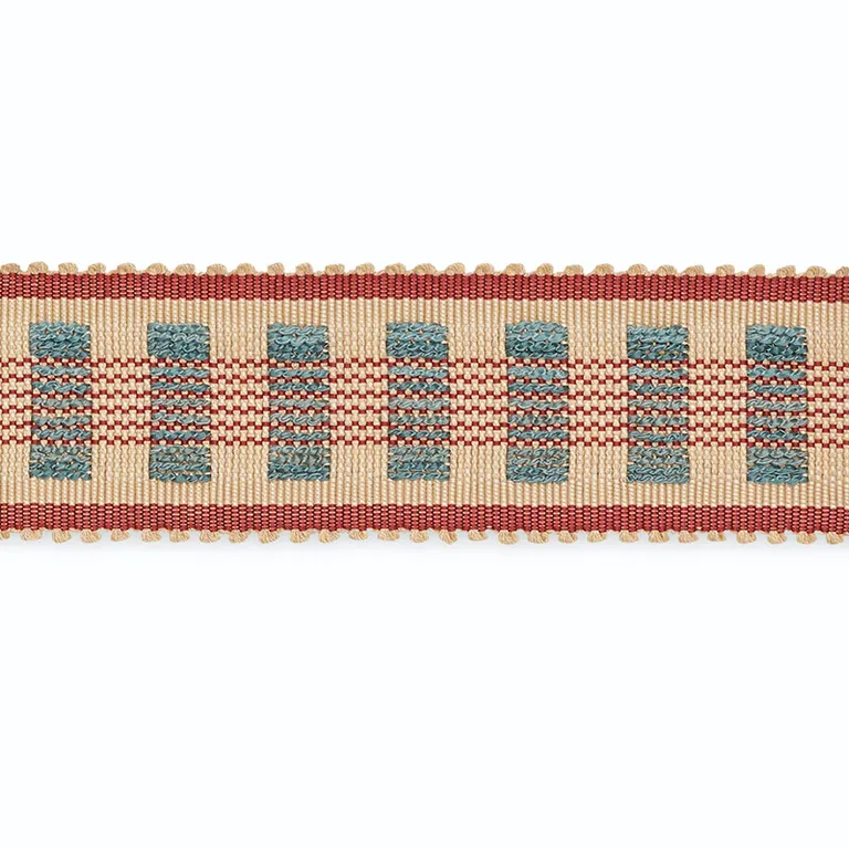 Schumacher Lucinda Braid 7/8" trim in Ecru/Delft/Garnet (B220-5)