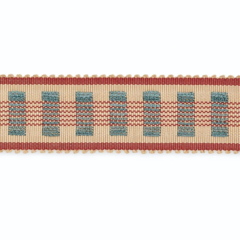 Schumacher Lucinda Braid 7/8" trim in Ecru/Delft/Garnet (B220-5)
