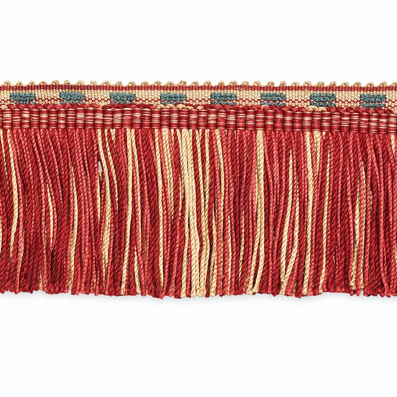 Schumacher Lucinda Cut Fringe trim in Ecru/Delft/Garnet (CF3019-2)