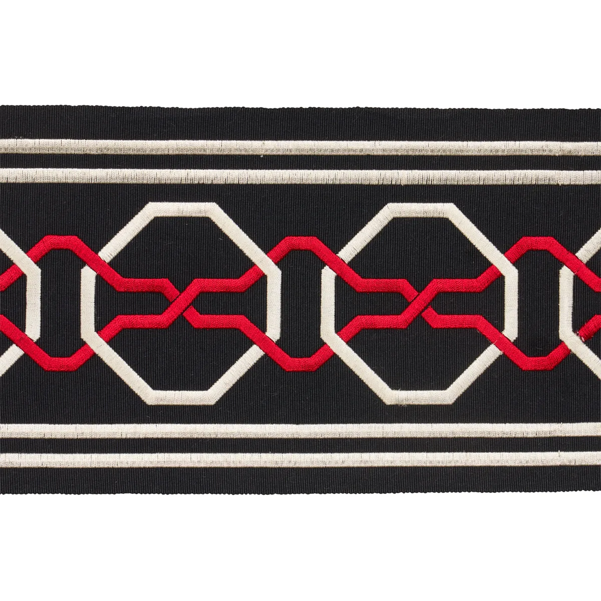 Schumacher Malmaison Tape trim in Noir / Ruby (66154)
