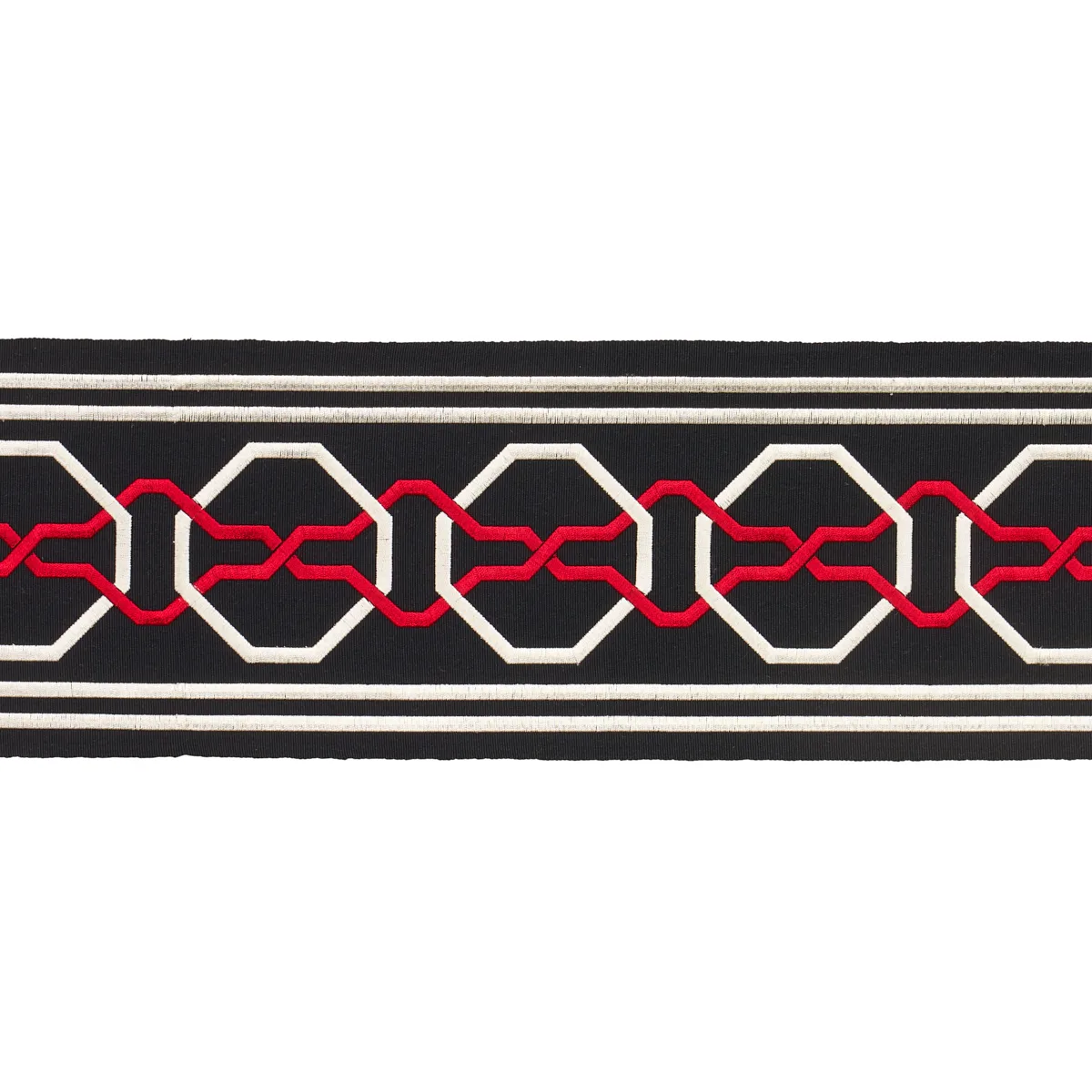 Schumacher Malmaison Tape trim in Noir / Ruby (66154)