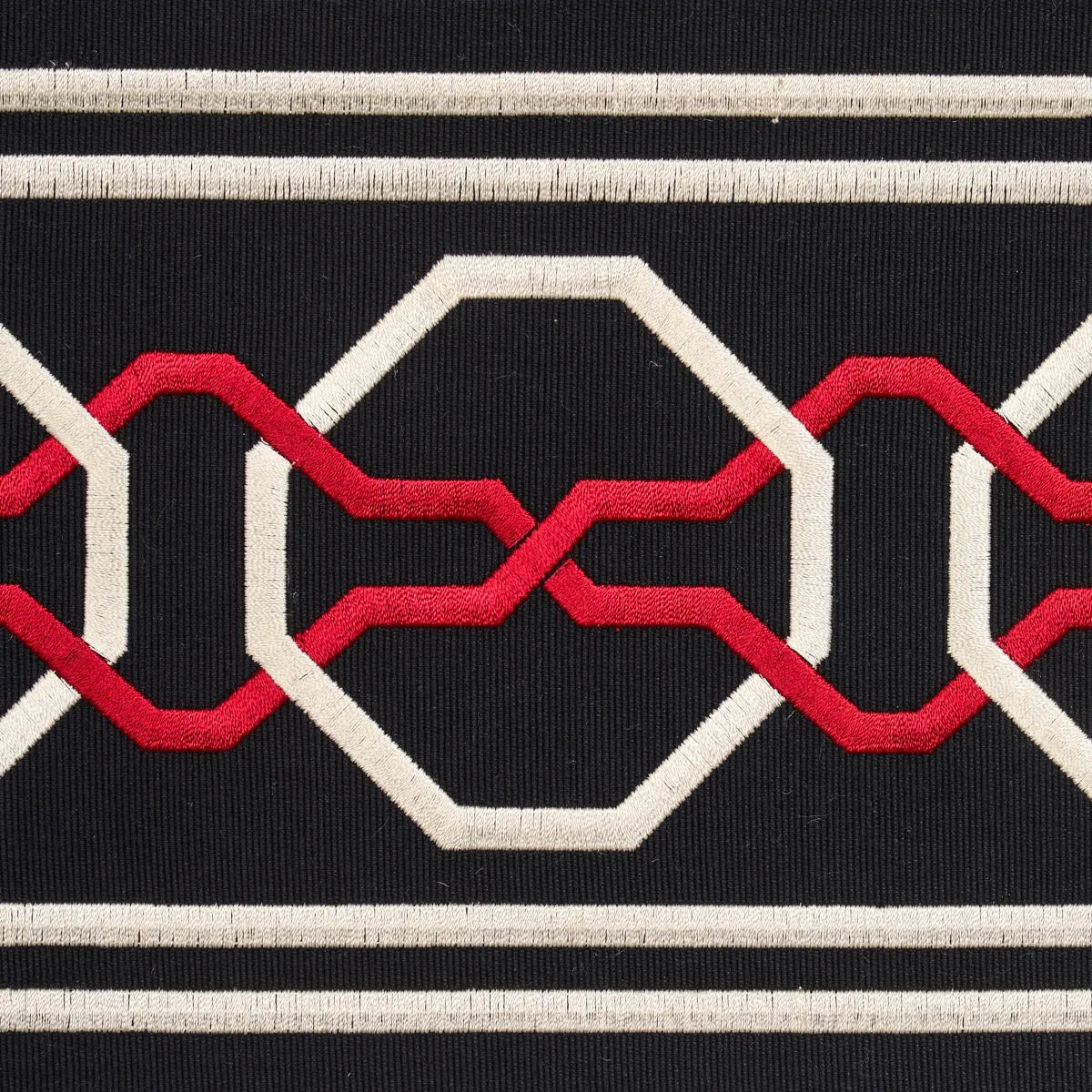 Schumacher Malmaison Tape trim in Noir / Ruby (66154)