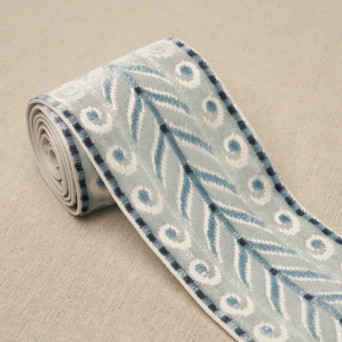 77623 | Marion Velvet Tape - Sky Schumacher Marion Velvet Tape trim in Sky (77623)